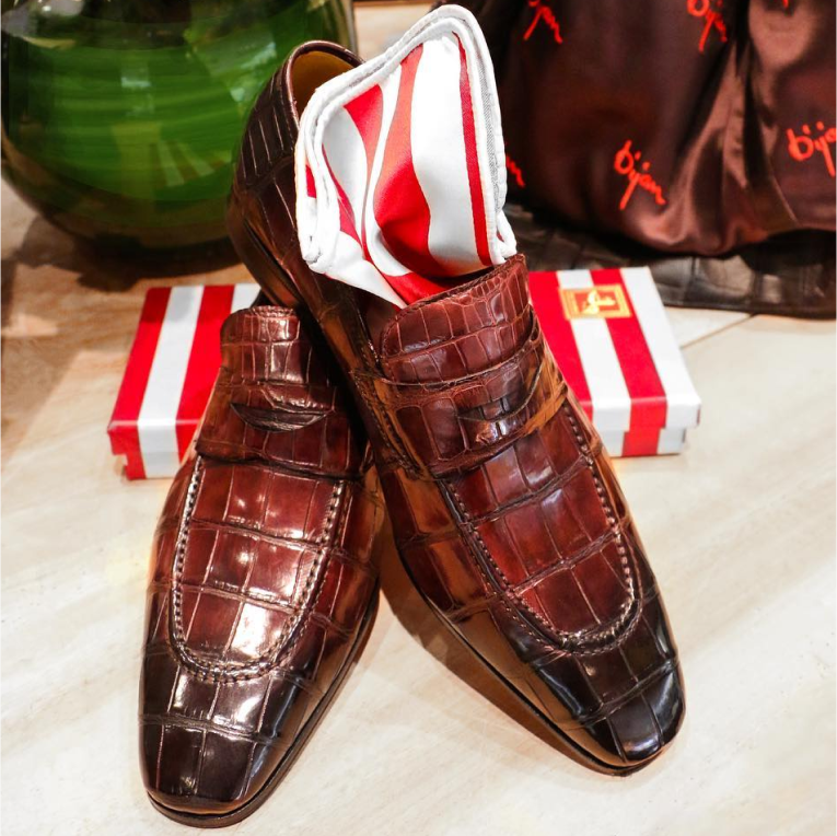 Image of Bijan leather shoes with handkerchief inside