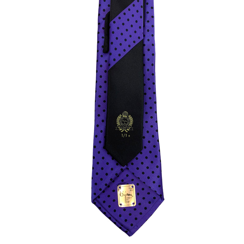 Bijan Purple and Black Polka Dot Pure Silk Tie Set