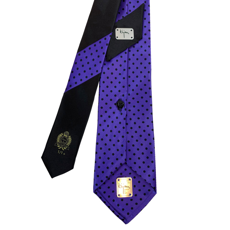 Bijan Purple and Black Polka Dot Pure Silk Tie Set