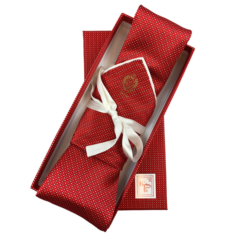 Bijan Red Diamond Print Pure Silk Tie Set