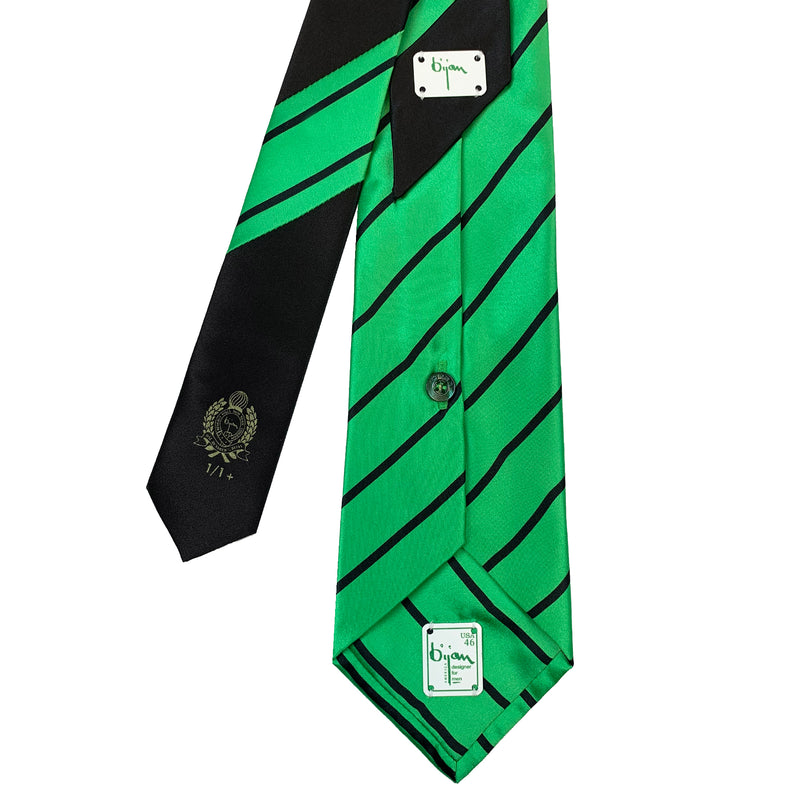 Bijan Green and Black Stripe Pure Silk Tie Set