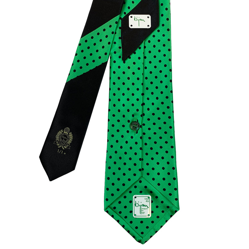 Bijan Green with Black Polka Dot Pure Silk Tie Set