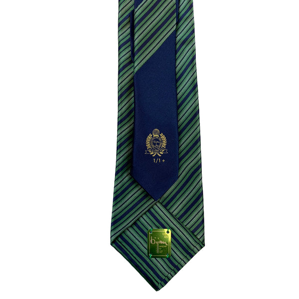 Bijan Stripe Navy and Green Pure Silk Tie Set