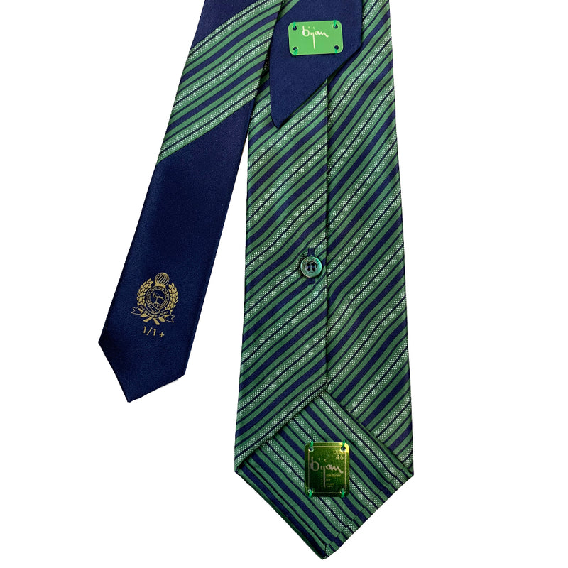 Bijan Stripe Navy and Green Pure Silk Tie Set