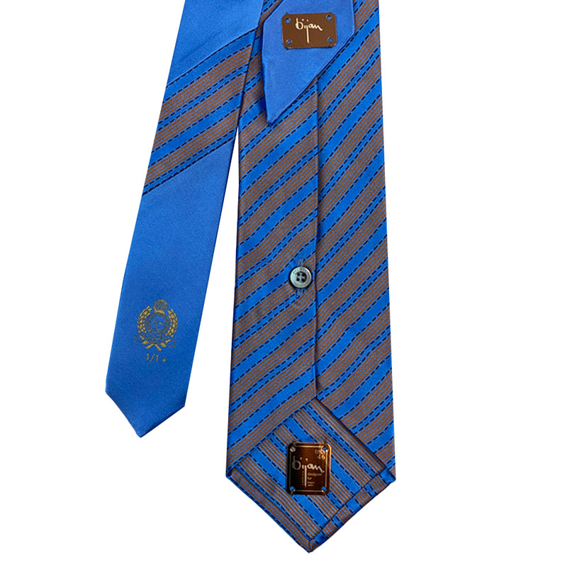 Bijan Stripe Blue Pure Silk Tie Set