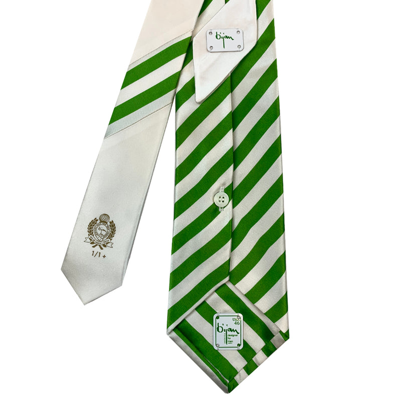 Bijan Ivory and Green Pure Silk Tie Set