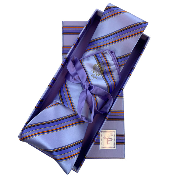 Bijan Purple Stripe Pure Silk Tie Set