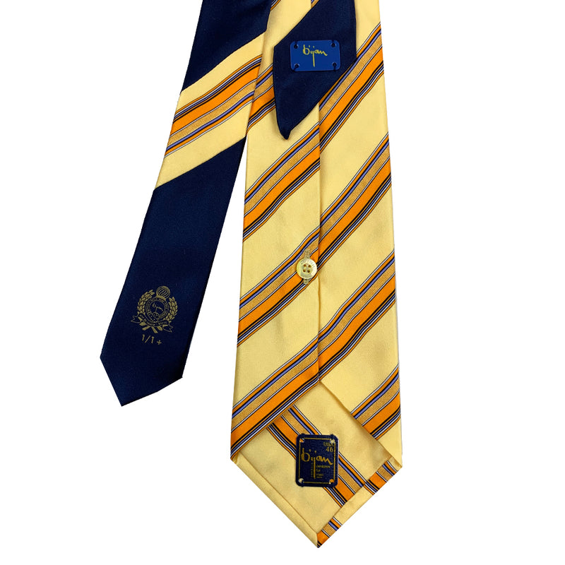 Bijan Yellow and Orange Stripe Pure Silk Tie Set