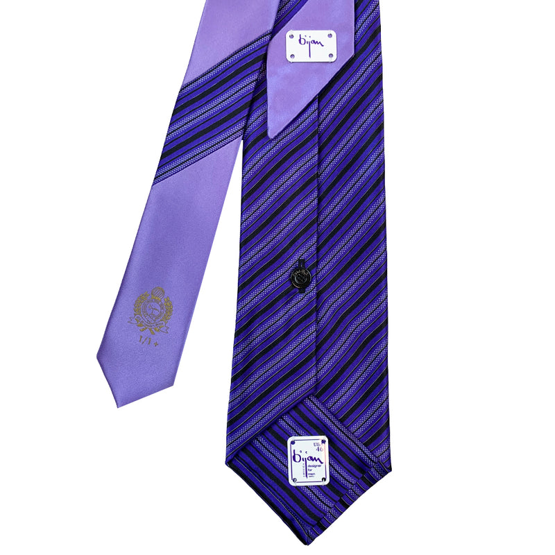 Bijan Purple Stripe Pure Silk Tie Set