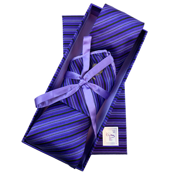 Bijan Purple Stripe Pure Silk Tie Set