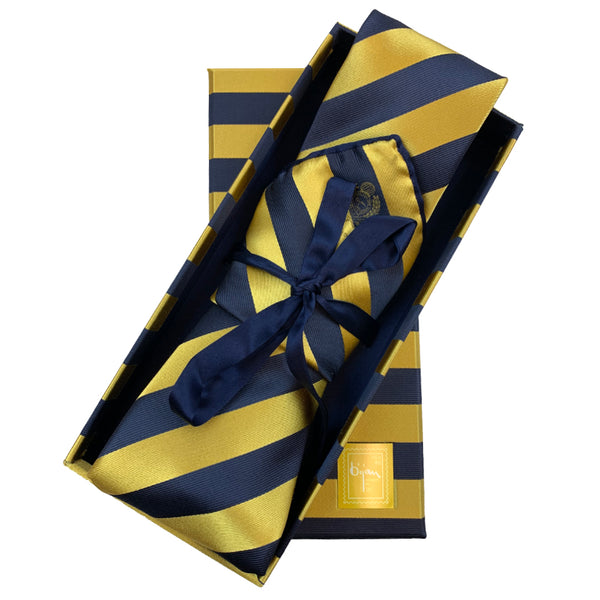 Bijan Blue and Yellow Pure Silk Tie Set