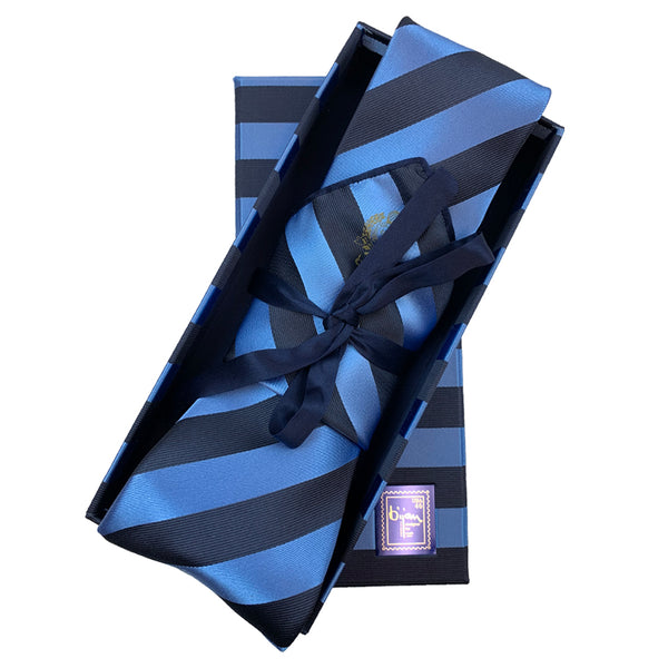 Bijan Blue Stripe Pure Silk Tie Set