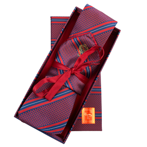 Bijan Red and Blue Pure Silk Tie Set