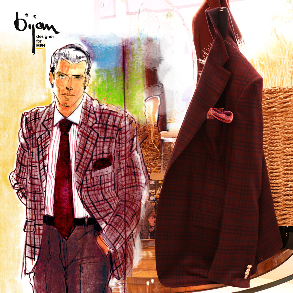 Special Order Burgundy Plaid Jacket - House of Bijan